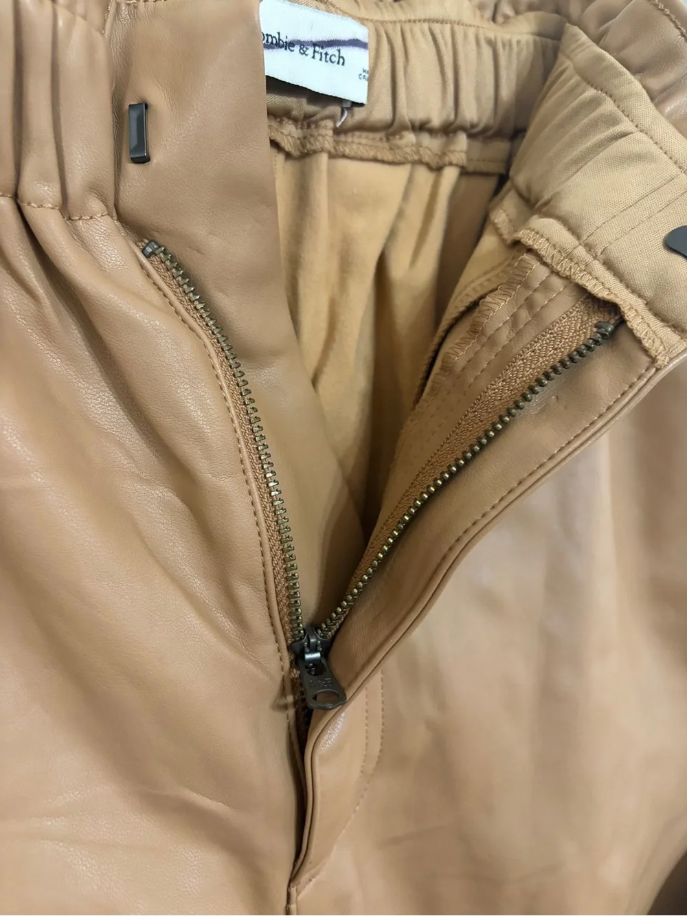 Abercrombie & Fitch Tan High-Waist Faux Leather Paperbag Shorts